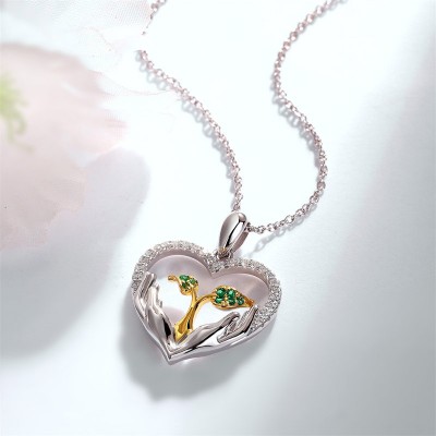 Heart Shape Two Tone 925 Sterling Silver Tree of Life Necklace