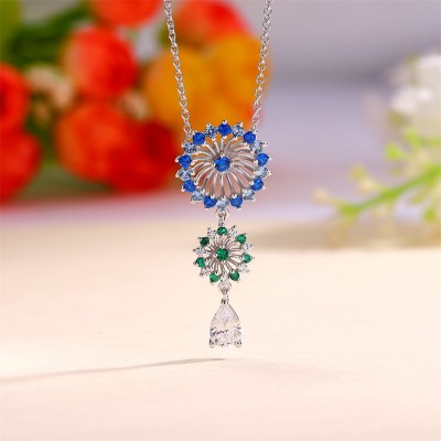Pear Cut White Sapphire 925 Sterling Silver Fireworks Design Necklace