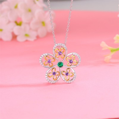 Delicate Emerald 925 Sterling Silver Two Tone Flower Necklace