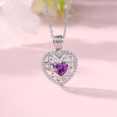 Heart Shape Amethyst 925 Sterling Silver Necklace