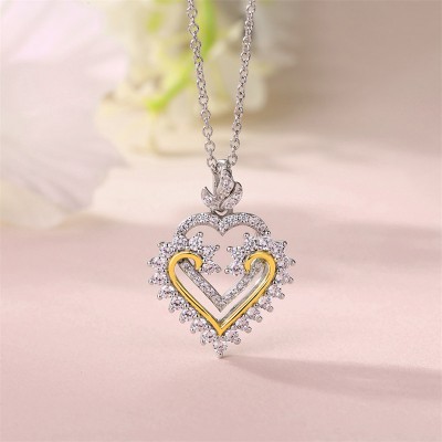 Two Tone White Sapphire 925 Sterling Silver Intertwining Heart Necklace