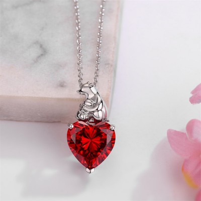 Heart Cut Ruby 925 Sterling Silver Mom and Baby Polar Bear Necklace