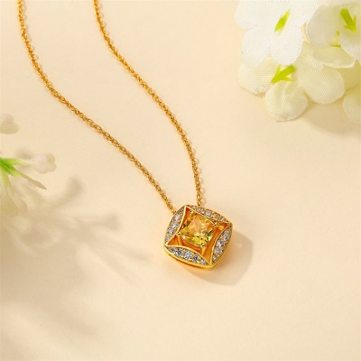 Yellow Gold Cushion Cut Yellow Topaz 925 Sterling Silver Necklace