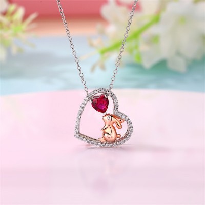Heart Shape Ruby 925 Sterling Silver Rabbit Necklace