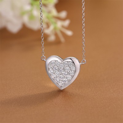 Heart Shape White Sapphire 925 Sterling Silver Cluster Necklace