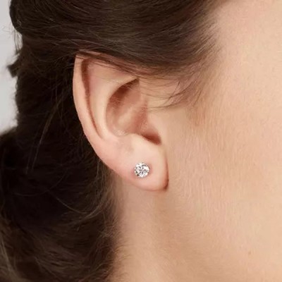 Round Cut White Sapphire Sterling Silver Stud Earrings