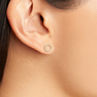 Round Cut White Sapphire 925 Sterling Silver Gold Crescent Moon Stud Earrings