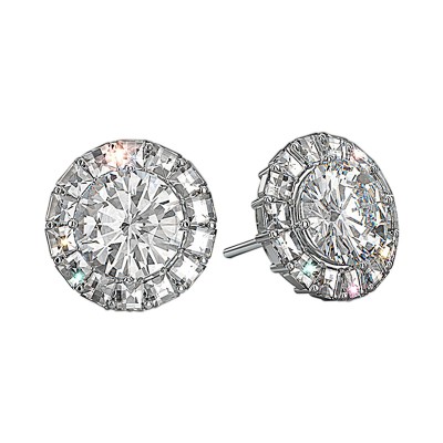 Round Cut White Sapphire 925 Sterling Silver Halo Stud Earrings