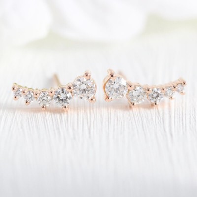 Curved Round Cut White Sapphire 5-Stone 925 Sterling Silver Rose Gold Stud Earrings