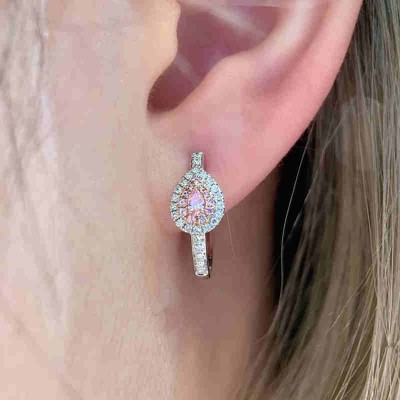 Pear Cut Pink Sapphire Sterling Silver Double Halo Hoop Earrings