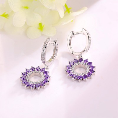 Round Cut Amethyst 925 Sterling Silver Drop Earrings