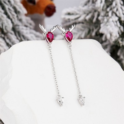 Pear Cut Ruby 925 Sterling Silver Deer Antler Drop Earrings