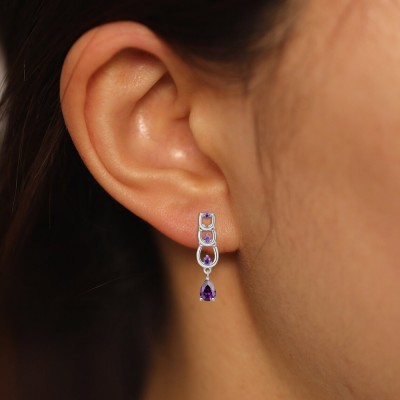 Pear Cut Amethyst 925 Sterling Silver Horseshoe Drop Earrings