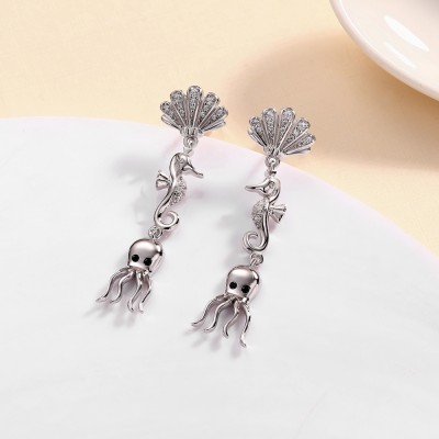 Delicate 925 Sterling Silver Sea Life Dangle Earrings
