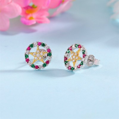 Round 925 Sterling Silver Christmas Star Stud Earrings