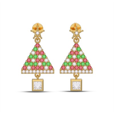 Yellow Gold Princess Cut White Sapphire 925 Sterling Silver Christmas Tree Drop Earrings