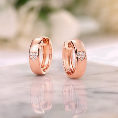 Rose Gold White Sapphire 925 Sterling Silver Heart Hoop Earrings