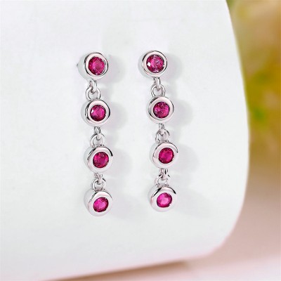 Round Cut Pink Sapphire Sterling Silver Drop Earrings