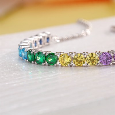 Stylish Round Cut Multi-Color Sterling Silver Tennis Bracelet