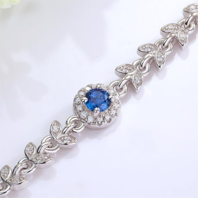 Elegant Round Cut Blue Sapphire Sterling Silver Bracelet