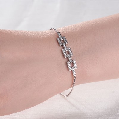 Simple White Sapphire Sterling Silver Chain Link Bracelet