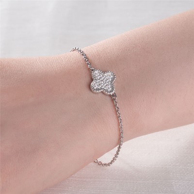 Round Cut White Sapphire Sterling Silver Clover Bracelet