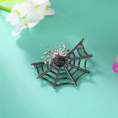 925 Sterling Silver Black Spider Web Shape Halloween Brooch