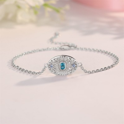 Vintage Oval Cut Aquamarine 925 Sterling Silver Belt Buckle Bracelet