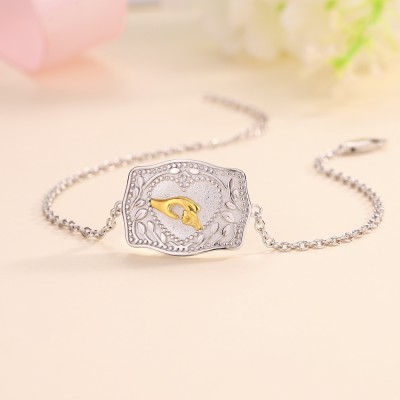 "Mother and Baby" Holding Hands 925 Sterling Silver Belt Buckle Bracelet
