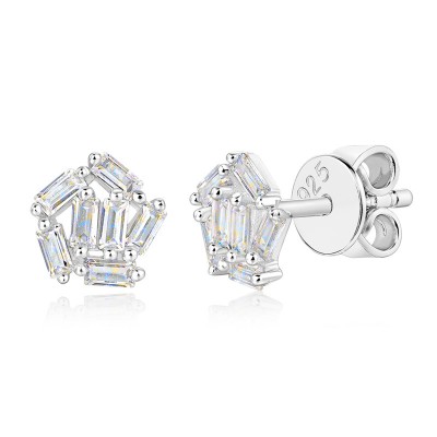 Baguette Cut White Sapphire 925 Sterling Silver Stud Earrings