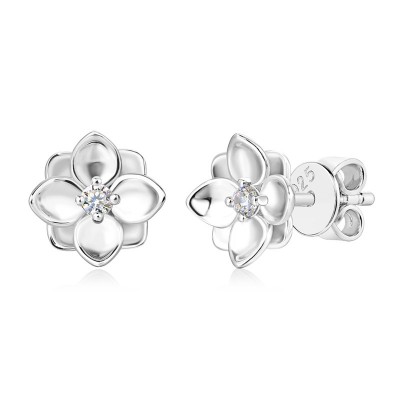 Floral Round Cut White Sapphire 925 Sterling Silver Stud Earrings