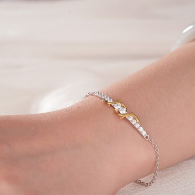 Never Apart White Sapphire Sterling Silver Vine Two Tone Bracelet