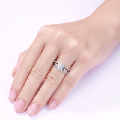 Princess Cut S925 Silver White Sapphire 3 Piece Halo Ring Sets