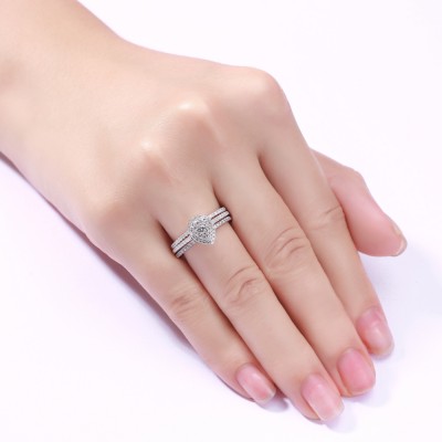 Round Cut White Sapphire 925 Sterling Silver 3 Piece Halo Ring Sets