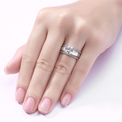 Princess Cut White Sapphire S925 Silver 3 Piece Ring Sets