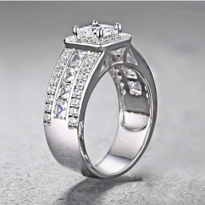 Cushion Cut White Sapphire 925 Sterling Silver Halo Engagement Rings