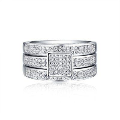 Round Cut 925 Sterling Silver White Sapphire 3 Piece Ring Sets