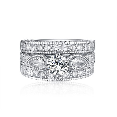 Round Cut White Sapphire 925 Sterling Silver 3-Stone Ring Sets
