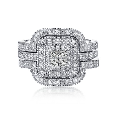 Round Cut 925 Sterling Silver White Sapphire 3 Piece Ring Sets