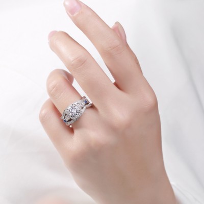 Round Cut S925 Silver White Sapphire 3 Piece Halo Ring Sets
