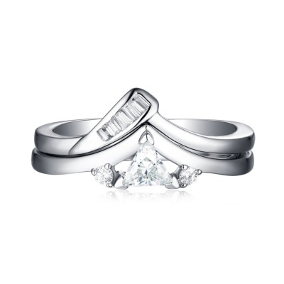 Trillion Cut 925 Sterling Silver White Sapphire 3-Stone Ring Sets