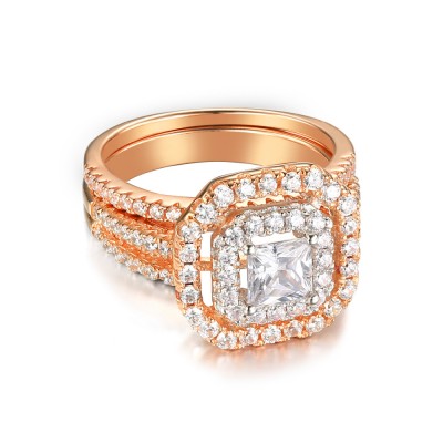 Rose Gold 925 Sterling Silver Princess Cut 1-1/2CT Gemstone Bridal Ring Sets