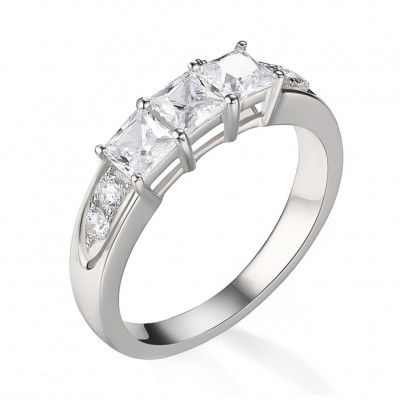 Princess Cut White Sapphire Sterling Silver Three-Stone Engagement Rings