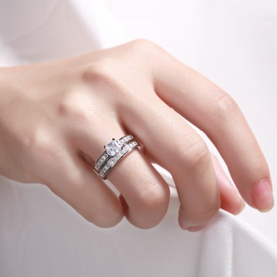 Princess Cut 925 Sterling Silver White Sapphire Bridal Sets