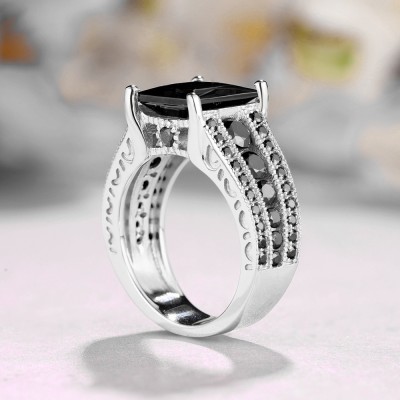 Princess Cut Black Sapphire 925 Sterling Silver Engagement Rings