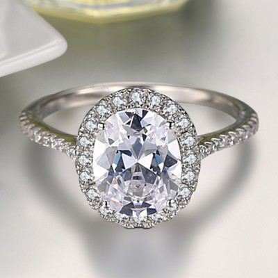 Oval Cut White Sapphire Sterling Silver Halo Engagement Rings