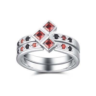 Ruby and Black Sapphire 925 Sterling Silver Bridal Sets