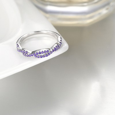 Twisted Round Cut Amethyst Sterling Silver Women's Wedding Band