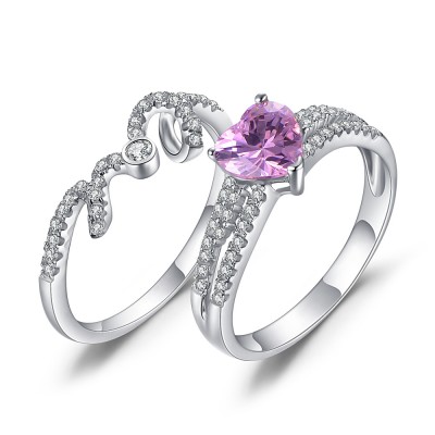 Heart Cut Pink Sapphire 925 Sterling Silver Bridal Sets