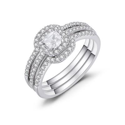 Asscher Cut White Sapphire 925 Sterling Silver Bridal Sets